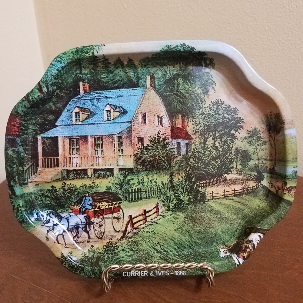 VTG mini Currier & Ives 1868 Metal Snack Tray